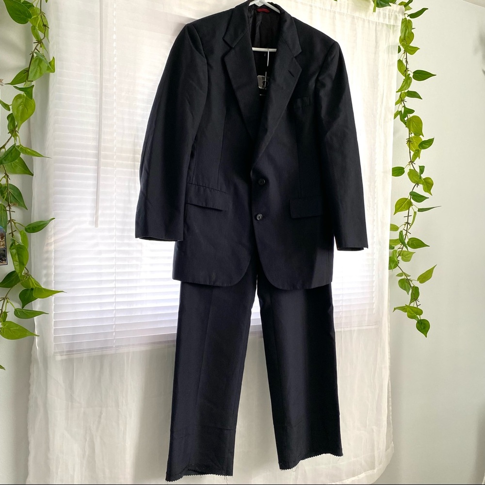 Wallachs Black Jacket and Pants Suit  (measurements included)